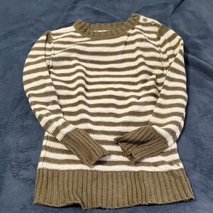 American Eagle Outfitters Green and Cream Striped Sweater